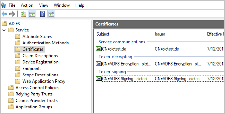 AD FS Service Certificate